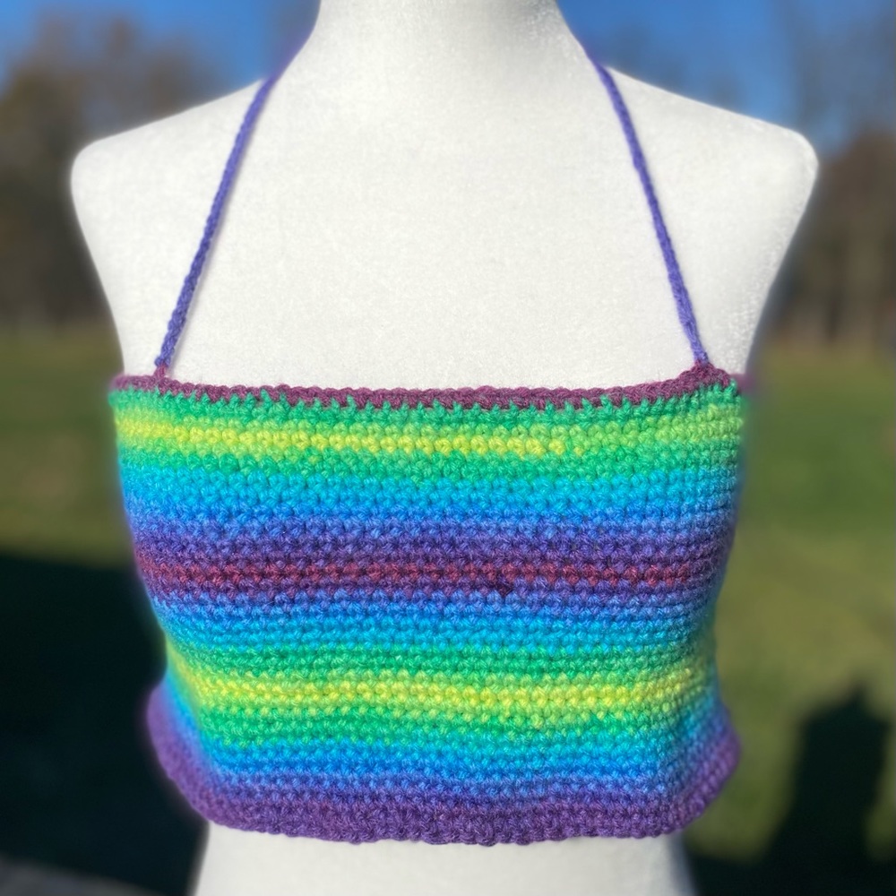 ✨🌈💫Handmade Crochet Multicolor Halter Crop Top